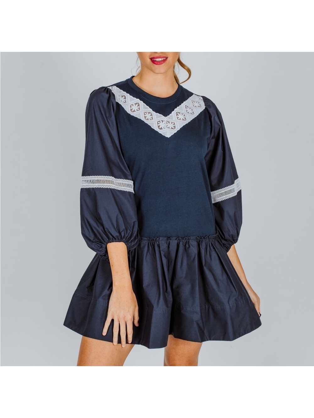 NEW Tanya Taylor Kirstie Dress, Navy & White, Size L New w/Tag Retail $445